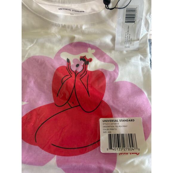 Universal Standard Tee Rex Print 4XS 00 0 White Pink Red NWT Shirt Woman Mother - Picture 3 of 3